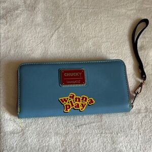 Loungefly Chucky Blue Wallet with Red and Yellow Accents